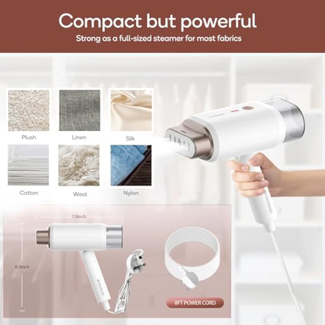 Newbealer Clothes Steamer, Portable Handheld Steamer for Clothes, 20s Fast Heat Up, 1200W 180ml Detachable Water Tank, Horizontal & Vertical Steaming for Home & Travel