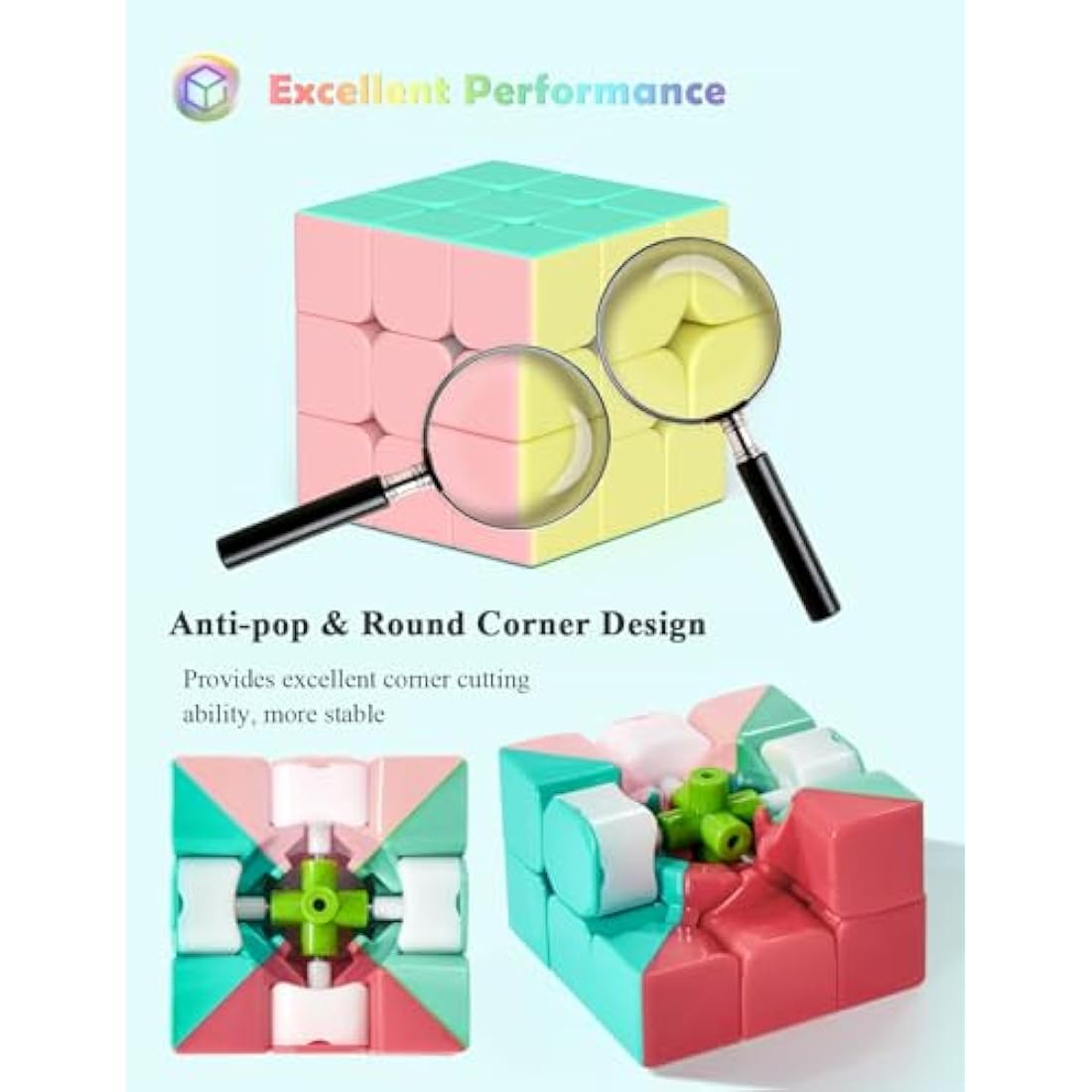 ROXENDA Speed Cube Set, 2X2 3X3 4X4 Pyramid Cube Stickerless with Instruction [4 Pack] (Macaron Cube Set)