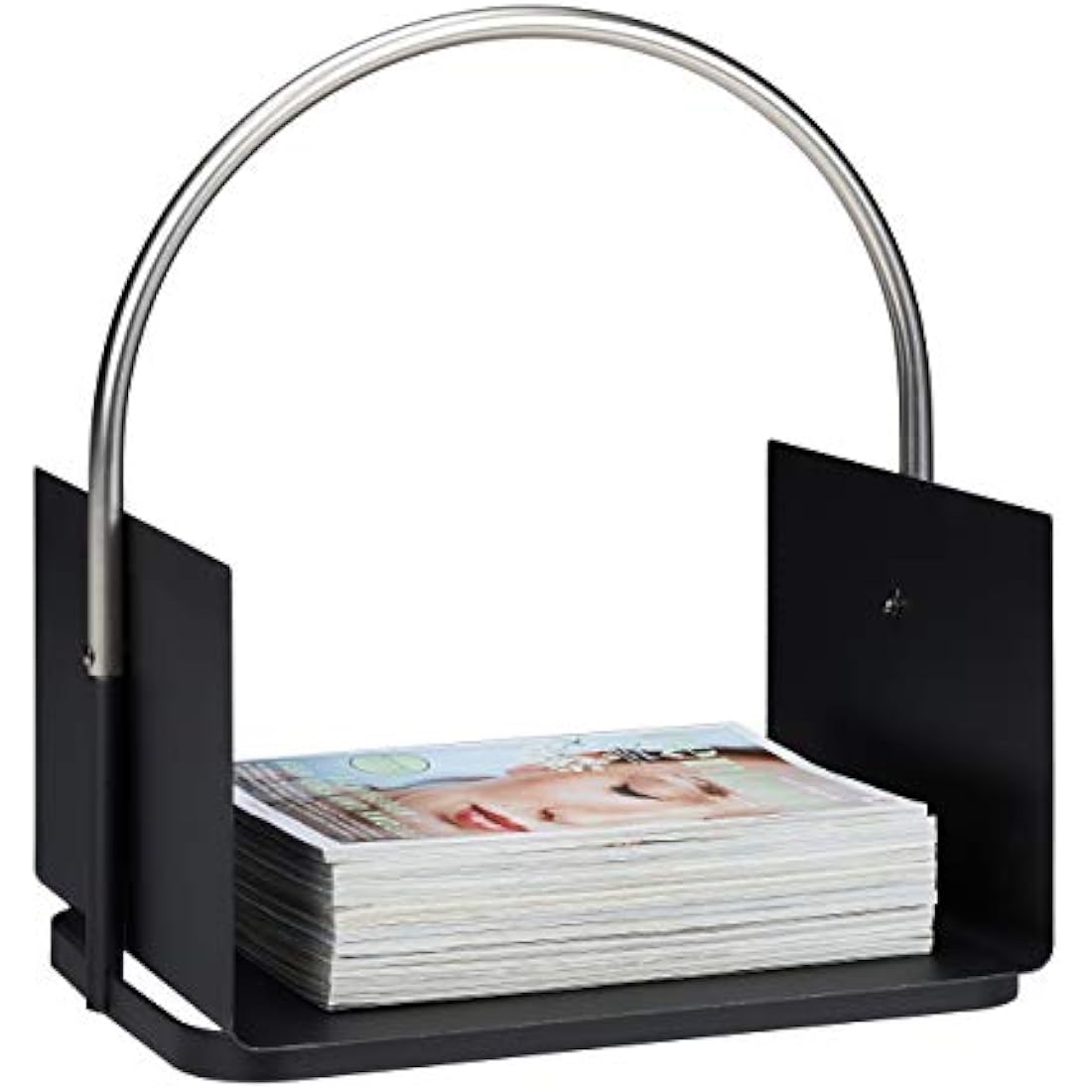 Relaxdays Firewood Basket, Metal, Nickel-Plated Handle, for Indoors, Wood Carrier, HxWxD: 43.5 x 40.5 x 30 cm, Black