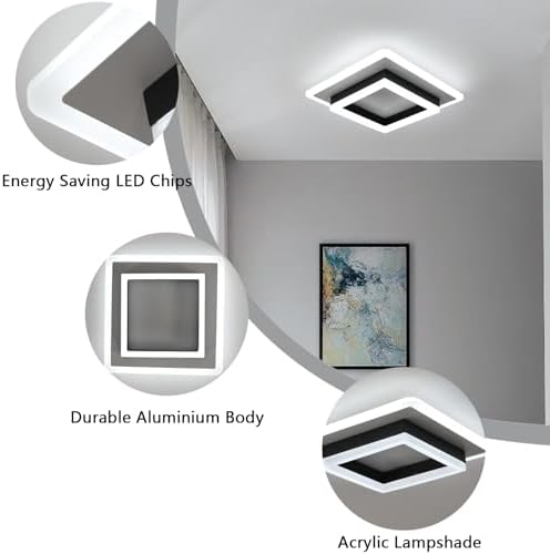 Comely Modern LED Ceiling Lights, 30W 3300LM Super Bright Square LED Ceiling Light, Acrylic Ceiling Lamp for Living Room Kitchen Bedroom Hallway Balcony, Cool Light 6500K