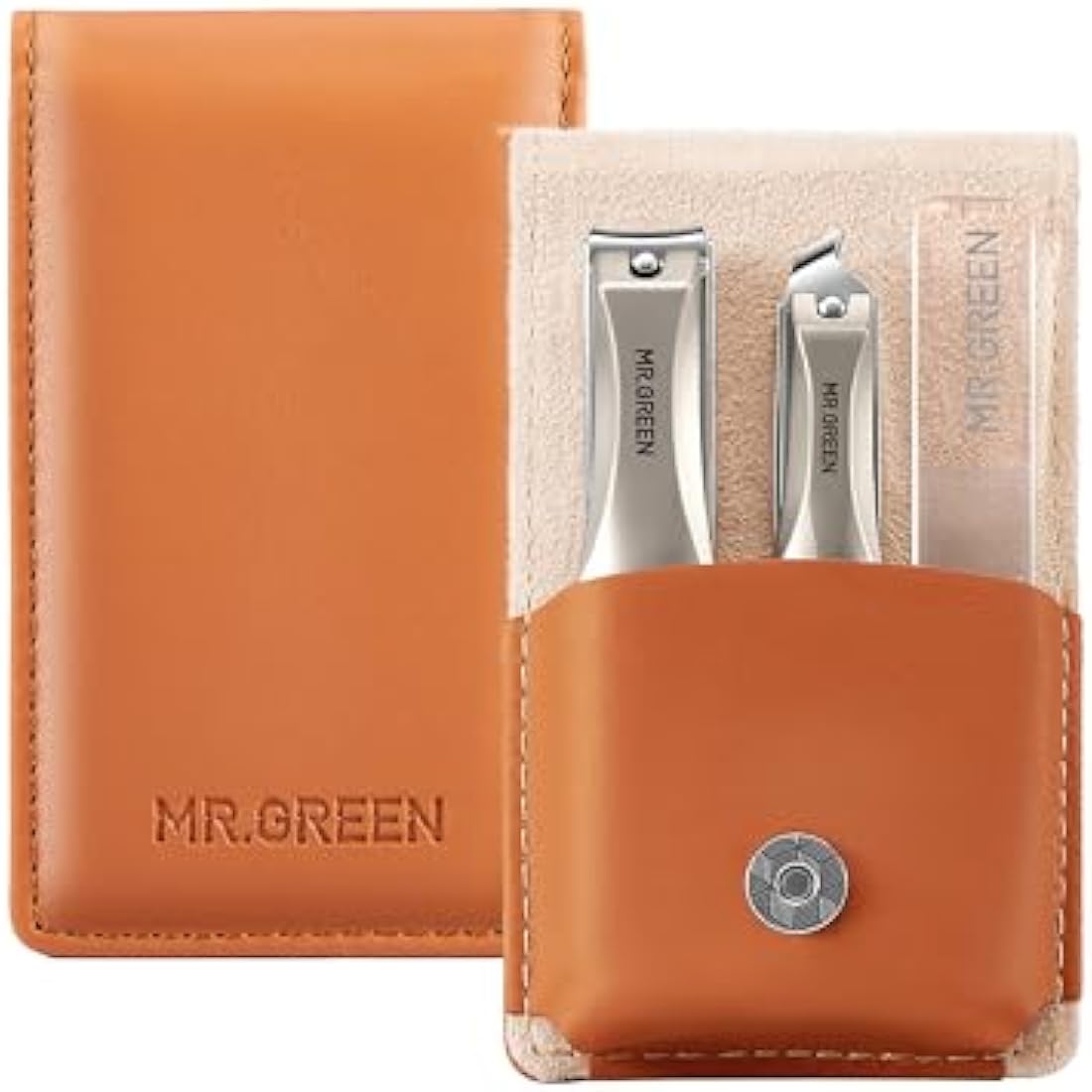MR.GREEN 3pcs Nail Clipper Set, German Stainless Nail Clippers with Nail File& Catcher, Anti Splash Excellent Quality Nail Cutter, Professional Finger&Toenail Clippers with Leather Case for Men& Women