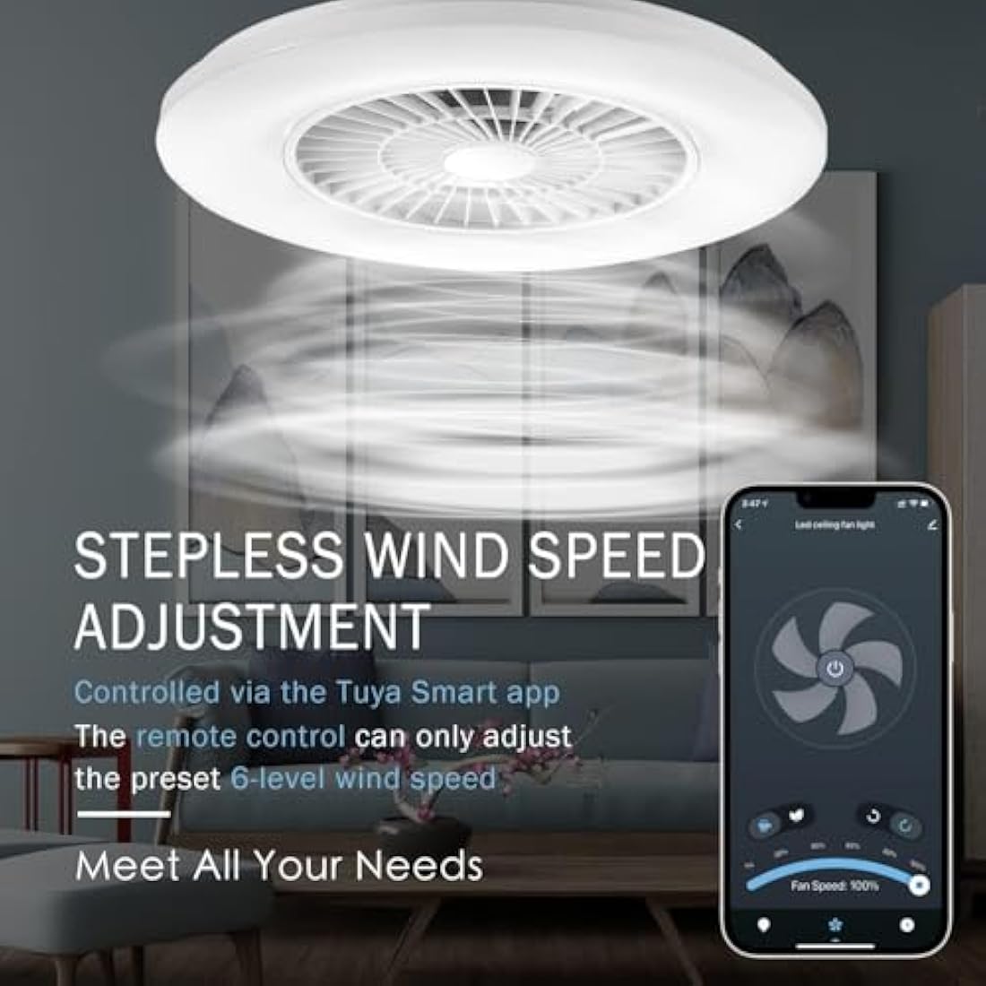 BKZO Smart LED Ceiling Light with Fan,RGB Ceiling Fan Lights, Stepless Dimming Light, 60CM Modern Fan Lighting,Ceiling Fan with RGB Light for Living Room, Dining Room, Bedroom