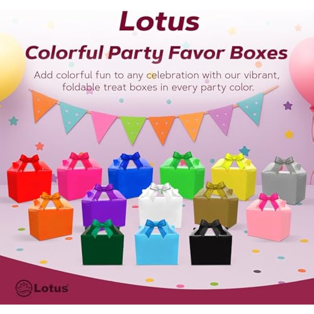Lotus 50 x Children/Kids Plain Coloured Party Boxes Carry Food Meal Fun Picnic Birthday Wedding Favour/Baby Shower Party Halloween Trick or Treat Box Loot Bag (Red)