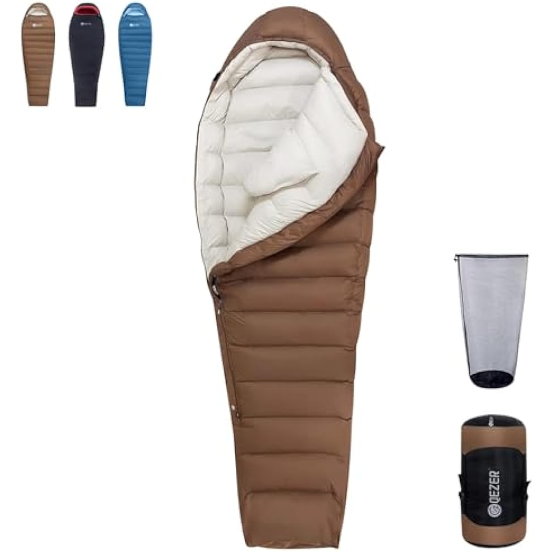 QEZER Winter Sleeping Bag for Adults, Lightweight Down Sleeping Bag -20 Degree C for Cold Weather Camping and Mountaineering Outdoor with 660 FP Duck Down