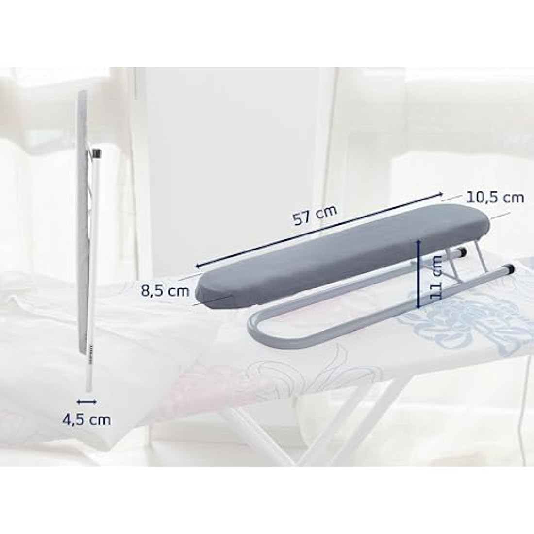 Leifheit 57 cm Extra Long, w 10.5 x h 8.5 cm, Folds Flat, White, Extra Long Sleeve Board, for Perfect Sleeve Ironing