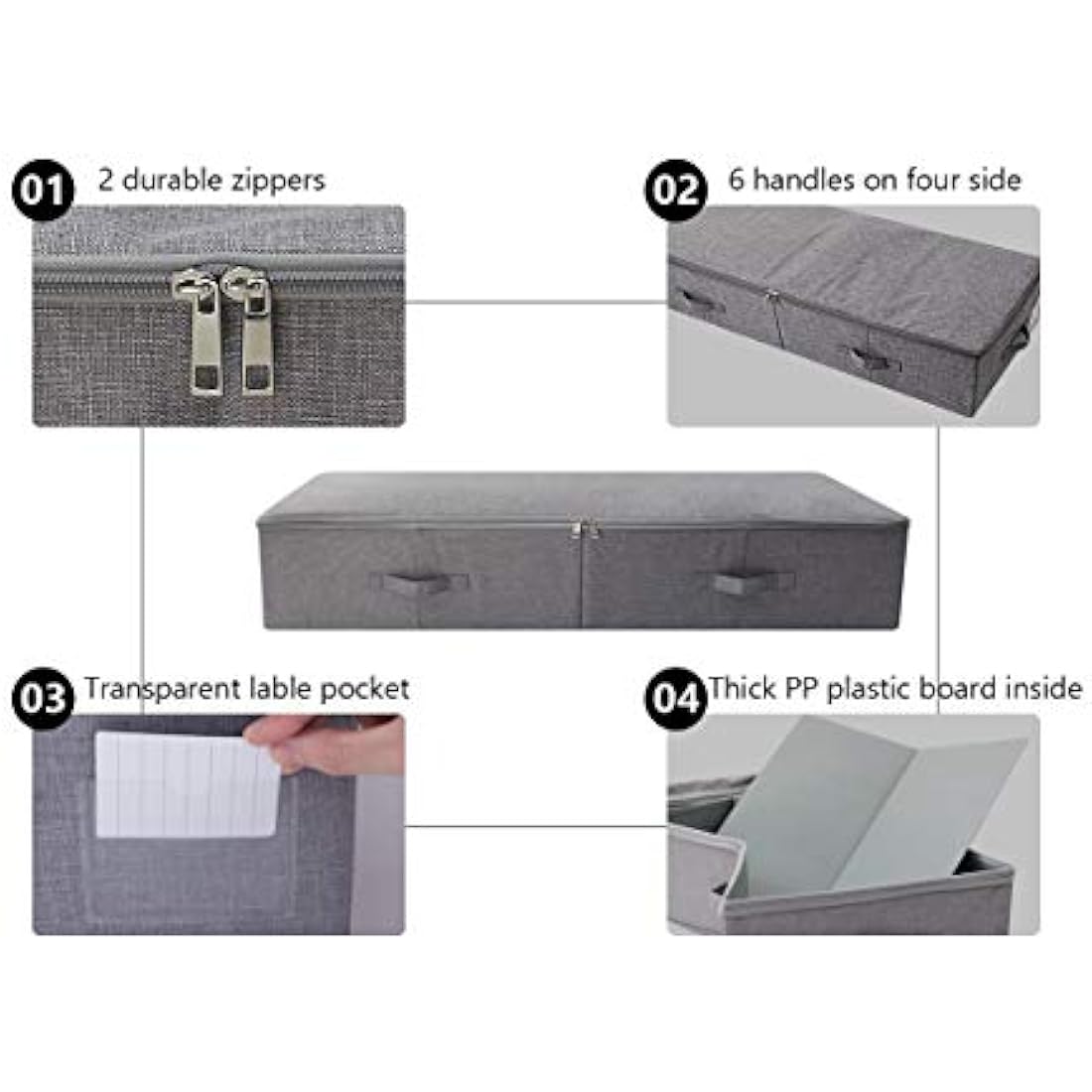 Amonsen 100 * 43 * 18 cm Sturdy Shape Underbed Shoes Storage Organizer Containers with Zip Lid, Longer Underbed Organizer Bins, Dark Gray