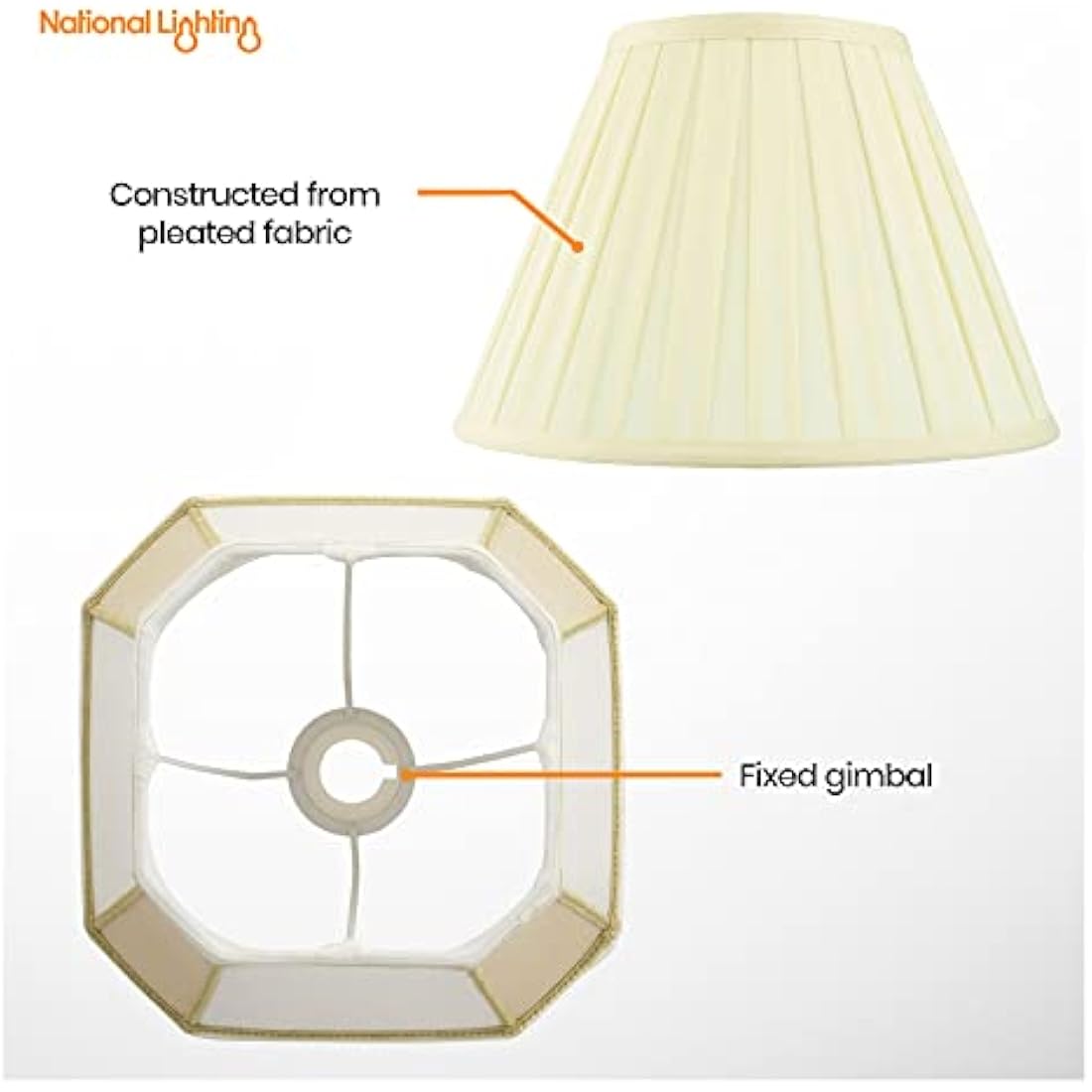 National Lighting Decorative Tapered Table/Floor Lampshade - 18-Inch Empire Drum Lamp Light Shade in Cream Fabric - 40W E14/B22 Candle Incandescent or LED (Not Included)