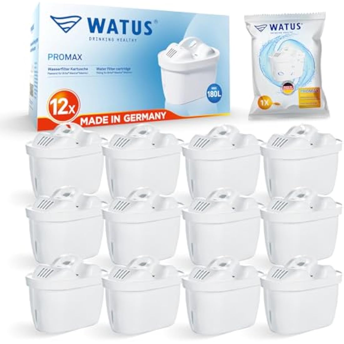 Watus Water Filter Cartridges, for Brita Water Filter Cartridges, Brita Maxtra Pro, Maxtra Plus, Made in Germany, Reduces Lead, Chlorine, Heavy Metals and Limescale in Water (12)