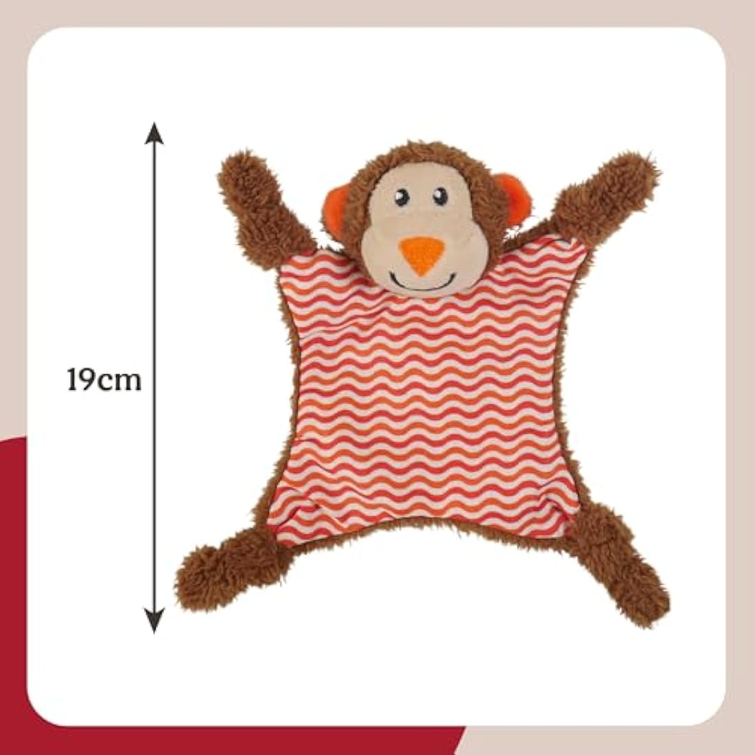 Rosewood Little Nippers Cheeky Chimp Puppy Toy – Enriching Soft Plush Dog Toy with Flat Body – Crinkle and Squeak Teething Toy for Puppies – Small Dog Chew Toy for Play and Comfort