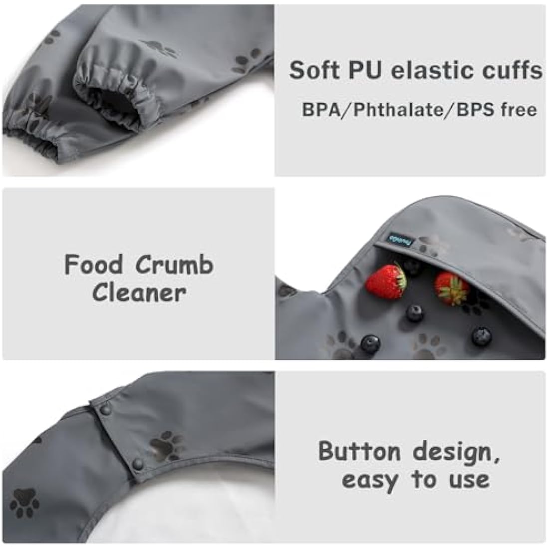 PewinGo Weaning Bib with Long Sleeves & BLW, Soft and Skin-Friendly Material, Coverall Bibs for Baby Feeding, Waterproof and Easy to Clean & Machine Washable, for Baby Infant Toddlers (Dark Grey)