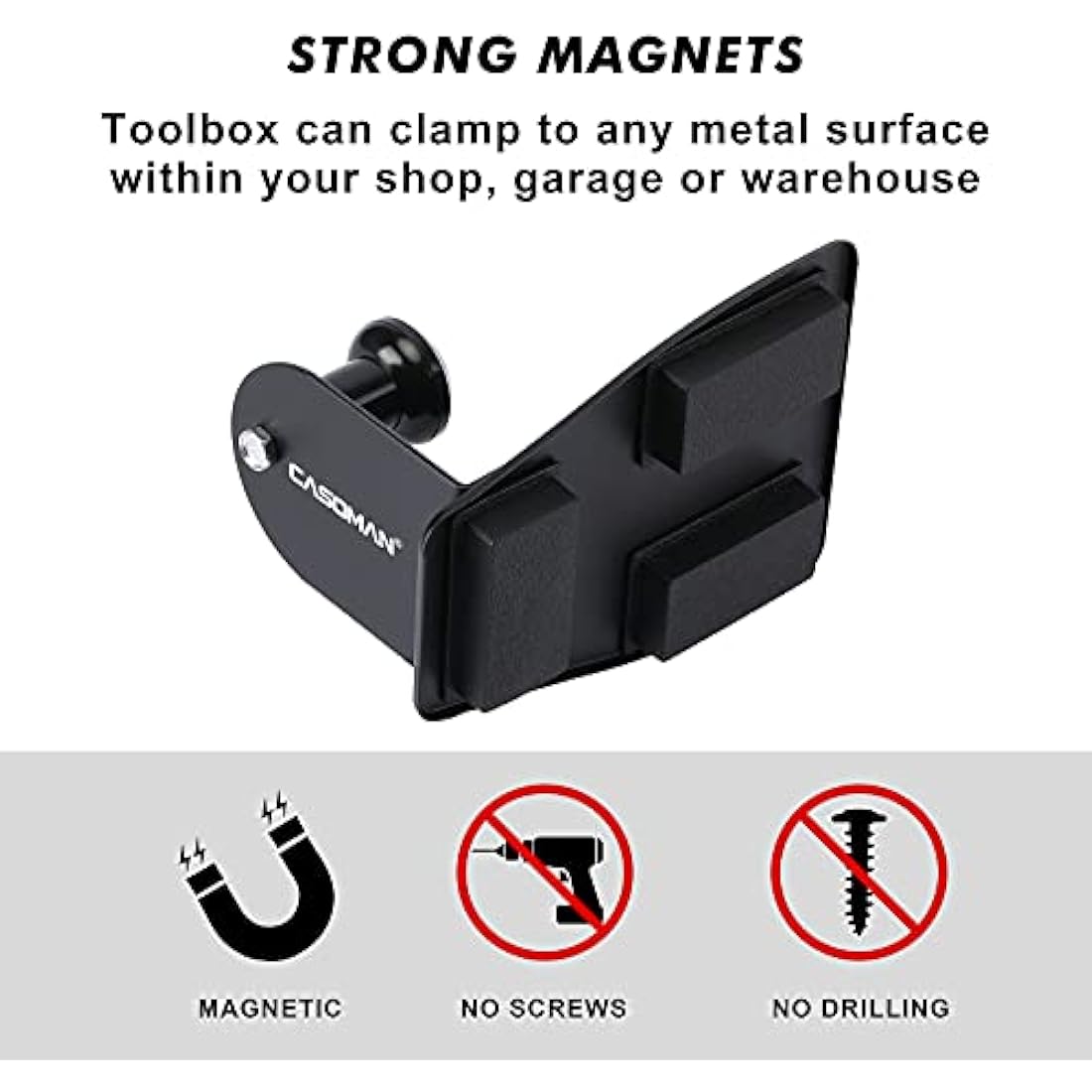 CASOMAN Magnetic Toolbox Shelf, Tray, Paper Towel Holder, 4-Piece Set, Black, Variety of Use, Durable, Magnets any metal surface