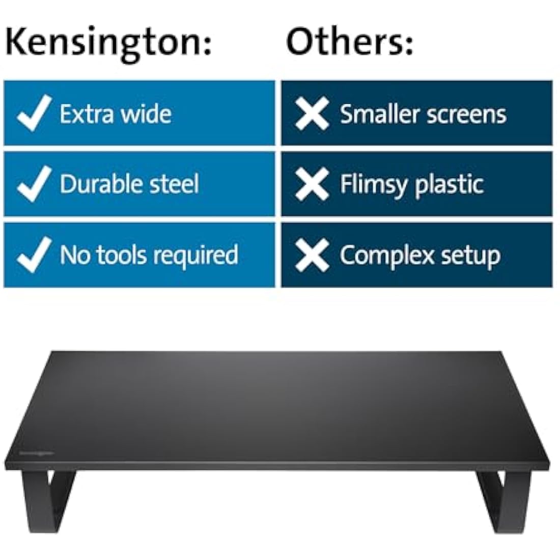 Kensington Extra Wide Monitor Stand for desks. Large computer stand/monitor stand/desk riser (K55726EU), Black