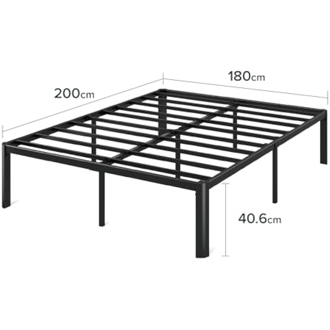 Zinus Van Super King Bed frame - Bed 180x200 cm - 41 cm Height with Underbed storage - Metal Platform Bed frame with Steel slat support - Black