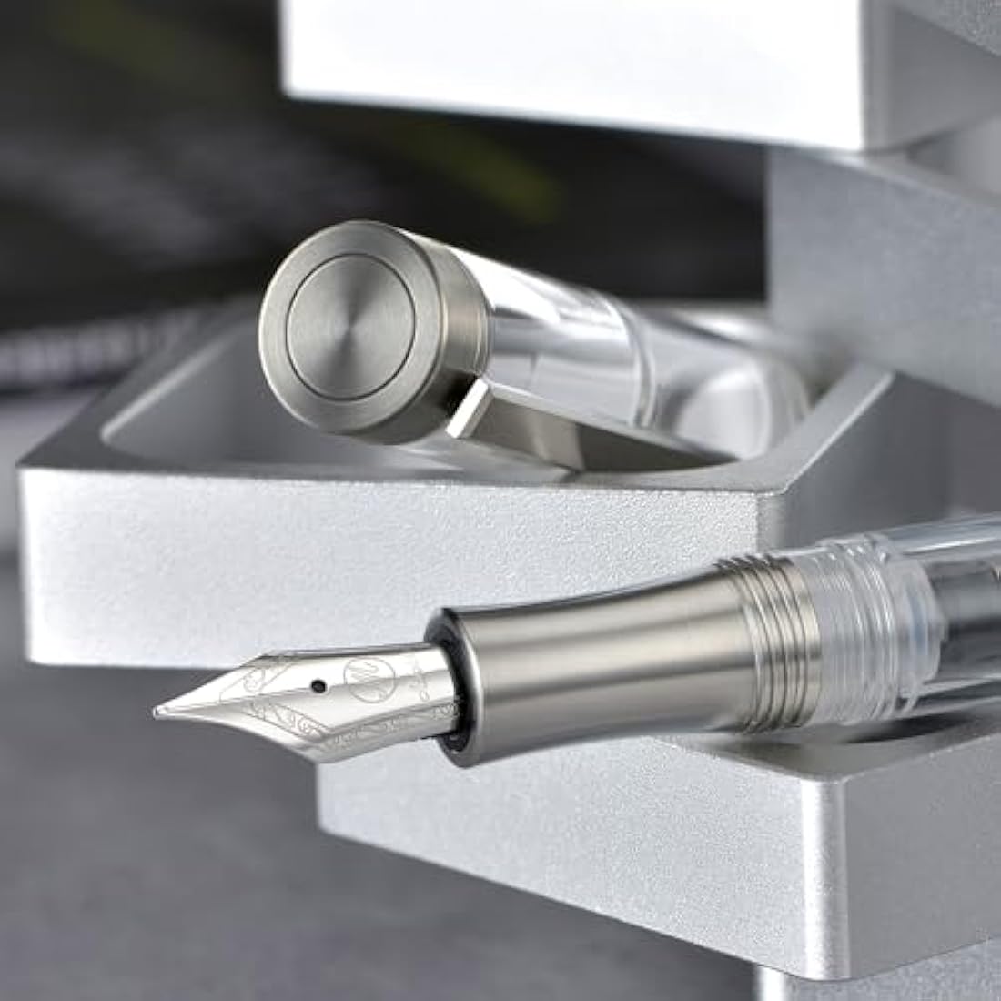 Asvine V200 Titanium Fountain Pen Vacuum Filling, Iridium Extra Fine Nib Clear Transparent Acrylic Smooth Writing Pen Case Set