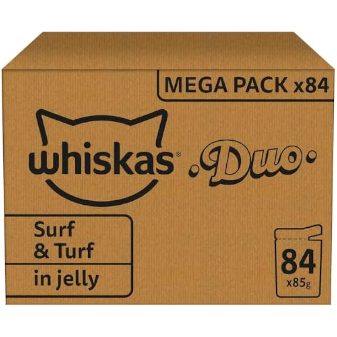 whiskas 1 plus Adult Tasty Duo in Jelly 84 Pouches, Adult Wet Cat Food, Surf and Turf, Megapack (84 x 85 g)