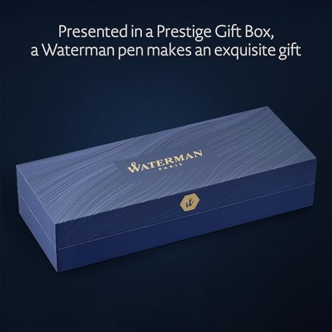 Waterman Carene Ballpoint Pen | Metal & Black Lacquer with Gold trim & Chiselled cap | Medium Tip | Blue Ink | Gift Box