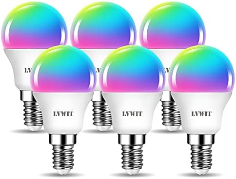 LVWIT E14 Smart Bulb,P45 RGB Golf Ball Smart Light Bulb,470Lm,5W Replace 40 Watt,WiFi LED Light Bulbs Dimmable Compatible with Alexa,Echo and Google Assistant,Tuya(Pack of 6)