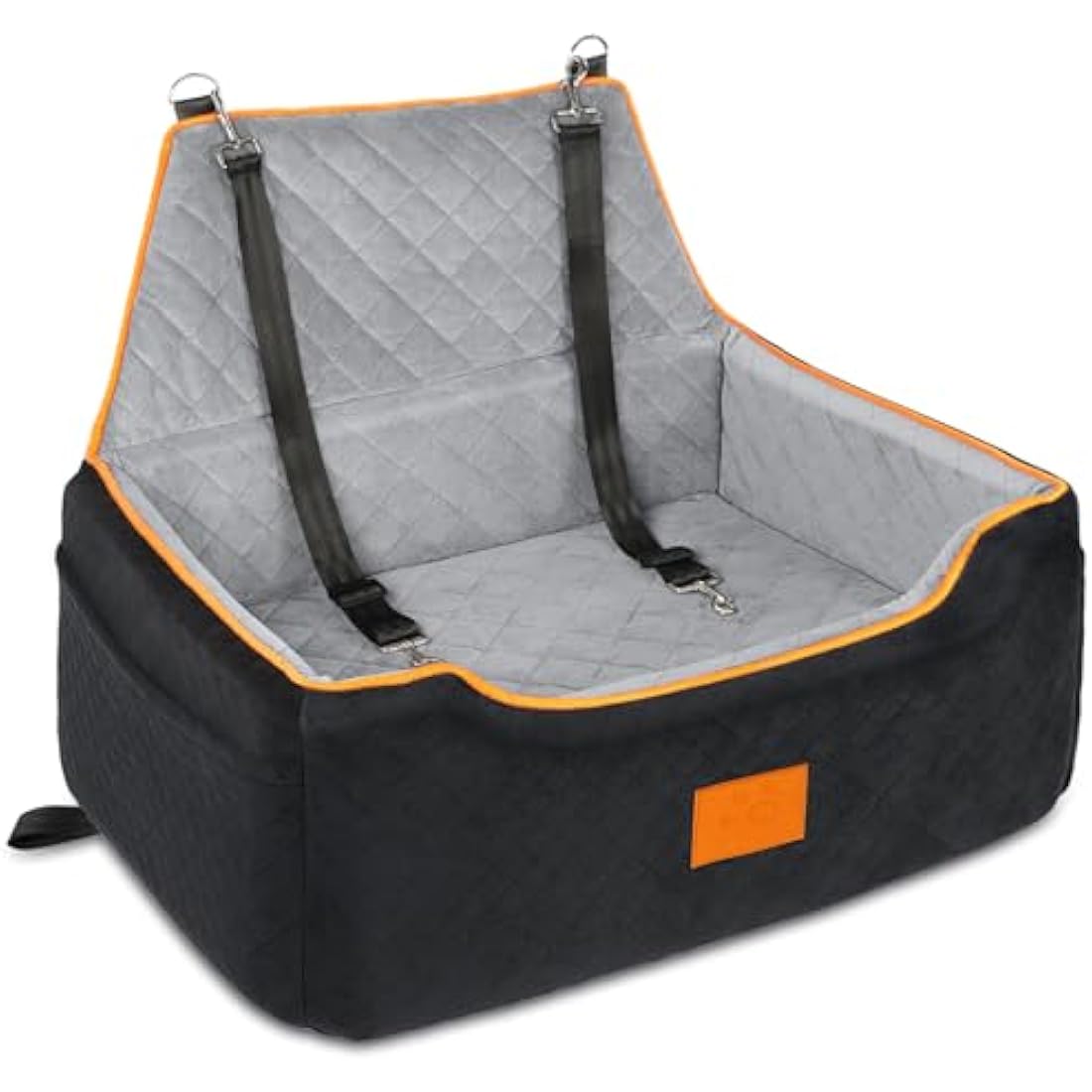 GL GLENSLAVE Dog Car Seat for Large/Medium Dogs, Dog Booster Seat for Pet Under 55Lbs or 2 Small, Detachable and Washable Travel Pet Bed with Thick Cushion and Storage Pockets (Black/Grey)