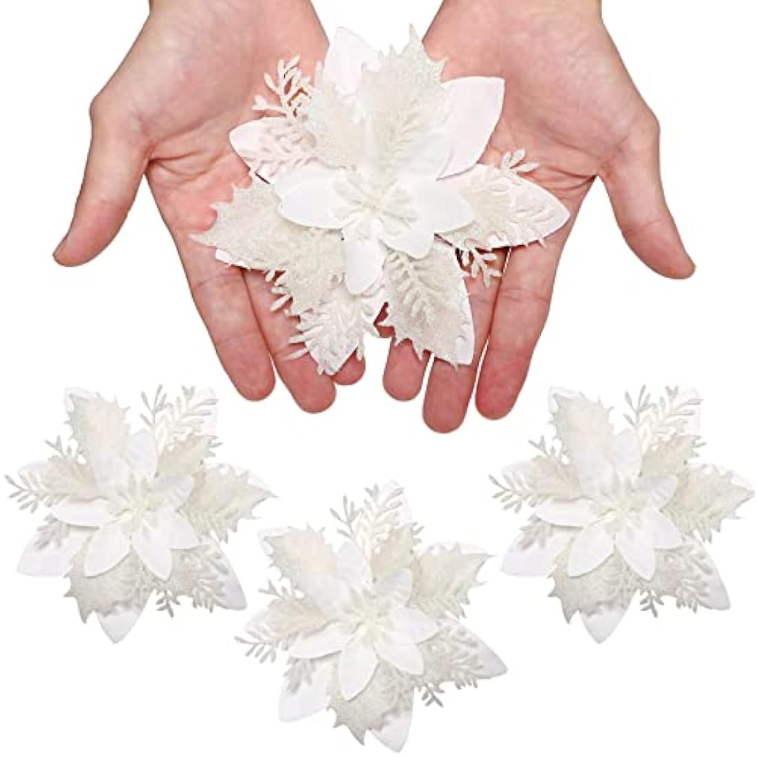 Toyvian Poinsettia Artificial Poinsettia Christmas Decorations Glitter Christmas Tree Flowers Decorations Novetly Artificial Chritstmas Flowers for Xmas Tree Decorations with Clips