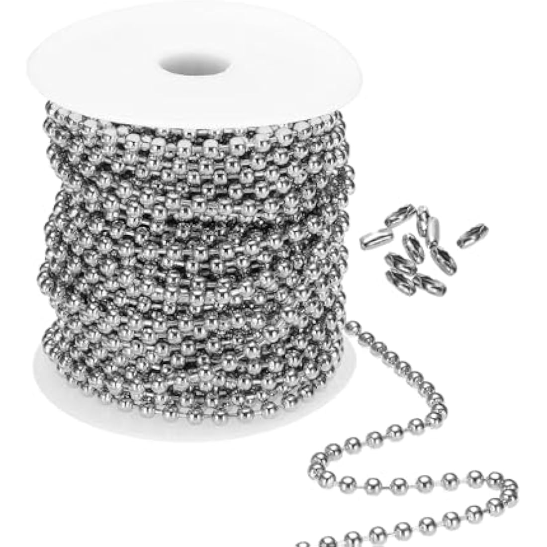 PATIKIL 4.5mm x 56ft 304 Stainless Steel Ball Chain, 1 Set Ball Chain Bead with 100 Pcs Matching Connector Clasp for Curtain Blind Pull, Tag Rings, DIY Crafts