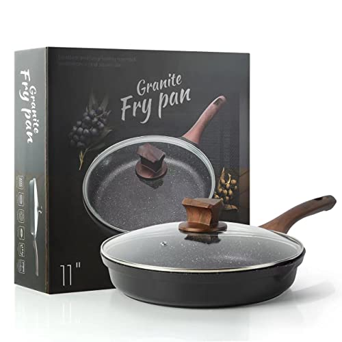 ZUOFENG Nonstick Frying Pan 28cm with Lid, Stone Pans Cookware Granite Coating, Non-Stick Saucepans Omelette Induction Pans