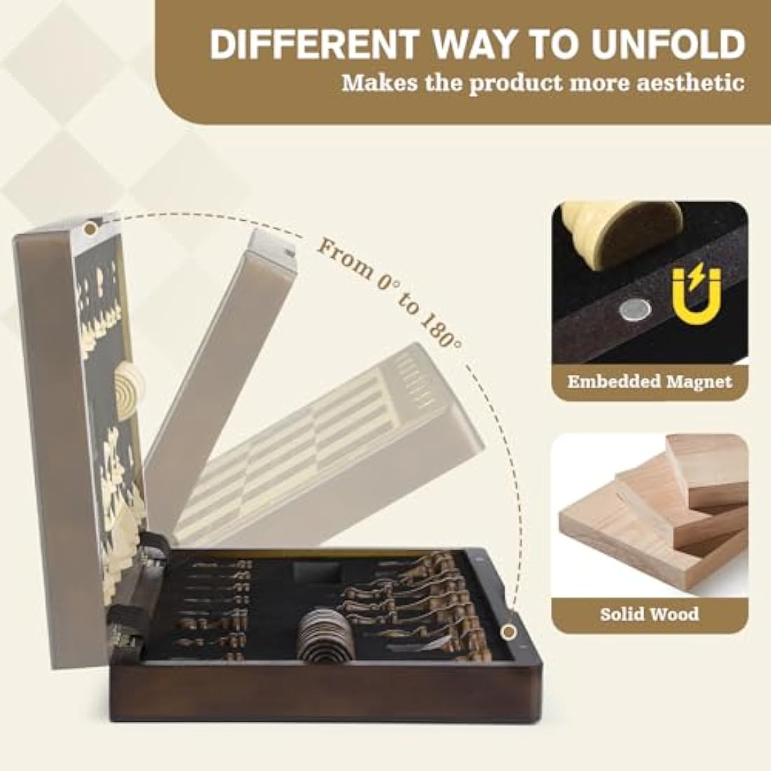 Peradix Chess Set and Draughts Board Games 2 in 1 Set | 15" Magnetic Foldable Walnut Wooden Chess Checkers Board | 2 Extral Queen | Educational Toy Set for Adults and Kids