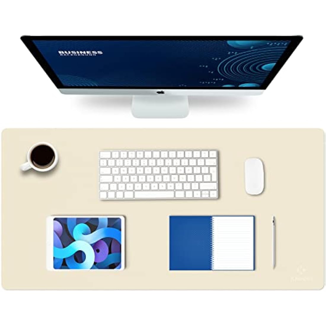 K KNODEL Large Office Leather Desk Mat, Mouse and Keyboard Pad, Computer and Laptop Mat, Desktop Protector and Cover, Writing Pad and Blotter (80x40cm, Ivory Cream)
