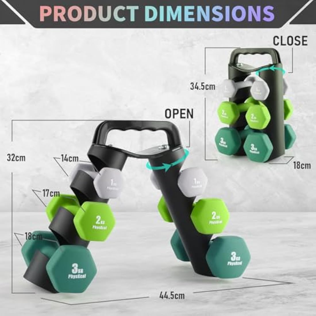 PhysKcal Dumbbells Set with Storage Rack, Hand Weights Set for Home, Gym & Studio