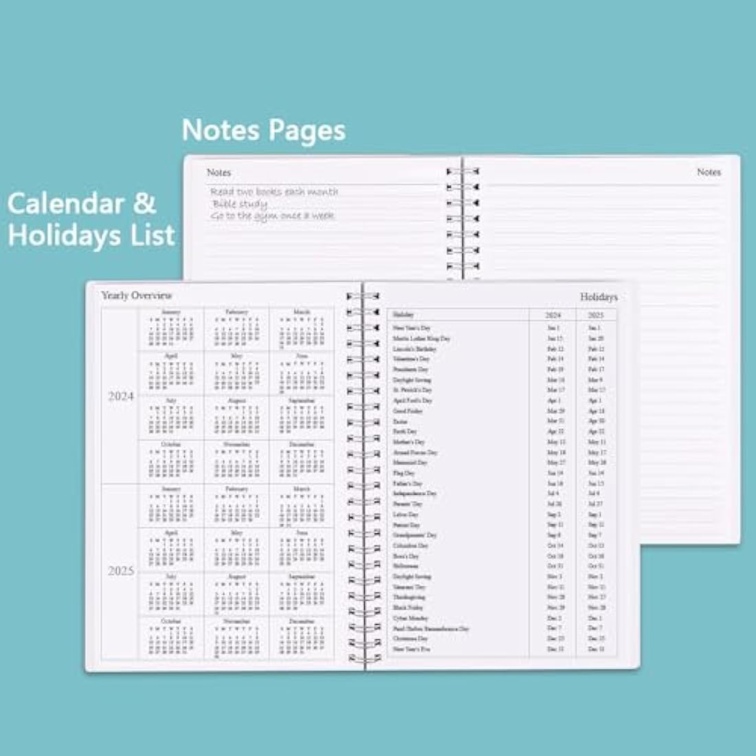 Undated Diary A5 Planner for 2025 or Any Year, Weekly & Monthly Organizer Notebook&Journal to Track Goals, Improve Productivity & Time Management, 15 x 21cm, Perfect to Organize Your Daily Life