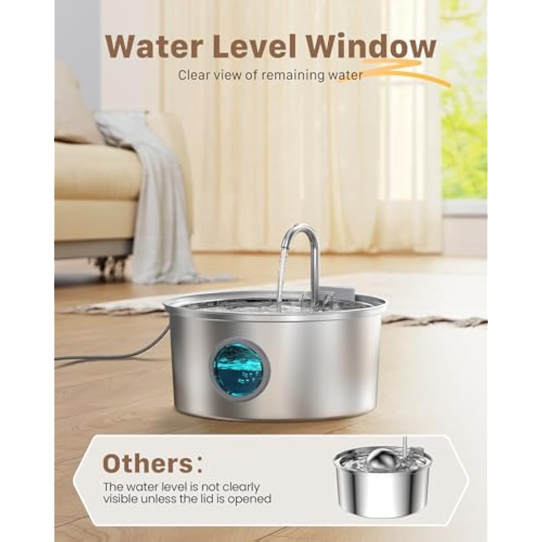Cat Water Fountain for Drinking: Quiet Cat Water Fountain Stainless Steel - 108oz/3.2L Cats fountains - Pet Waterer Fountains - Vailable for Dogs and Cats