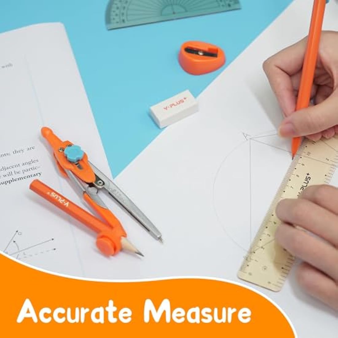 YPLUS Geometry Set for Students, Math Protractor Compass with Rulers, Box of Protactor Kit for Class Supplies and School, 12 Pcs
