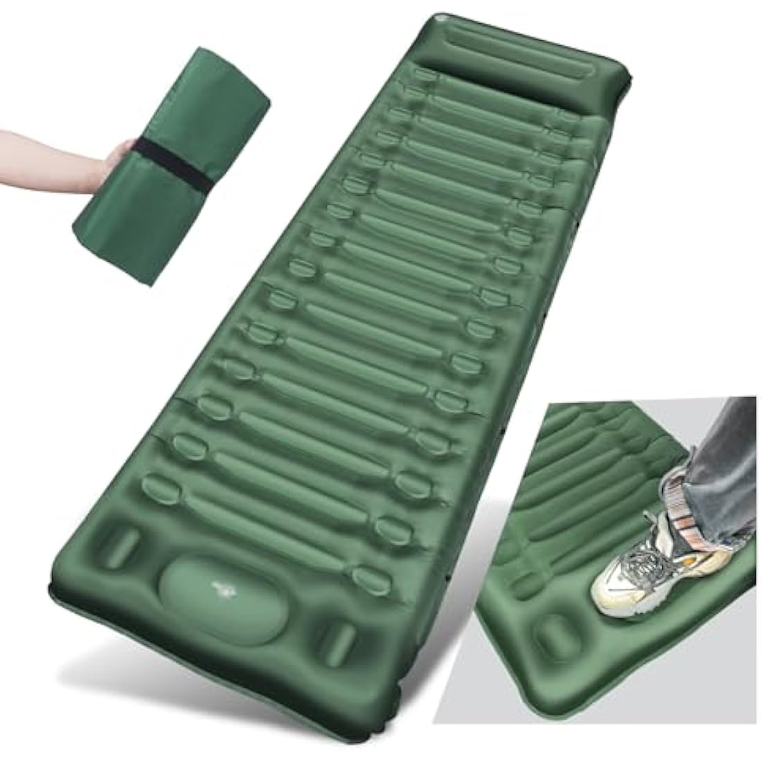 BLUEVER Camping Mattress, 14 cm Thick Self-inflating Outdoor Sleeping Pad with Foot Pump, Waterproof and Durable Air Mattress for Hiking, Backpacking