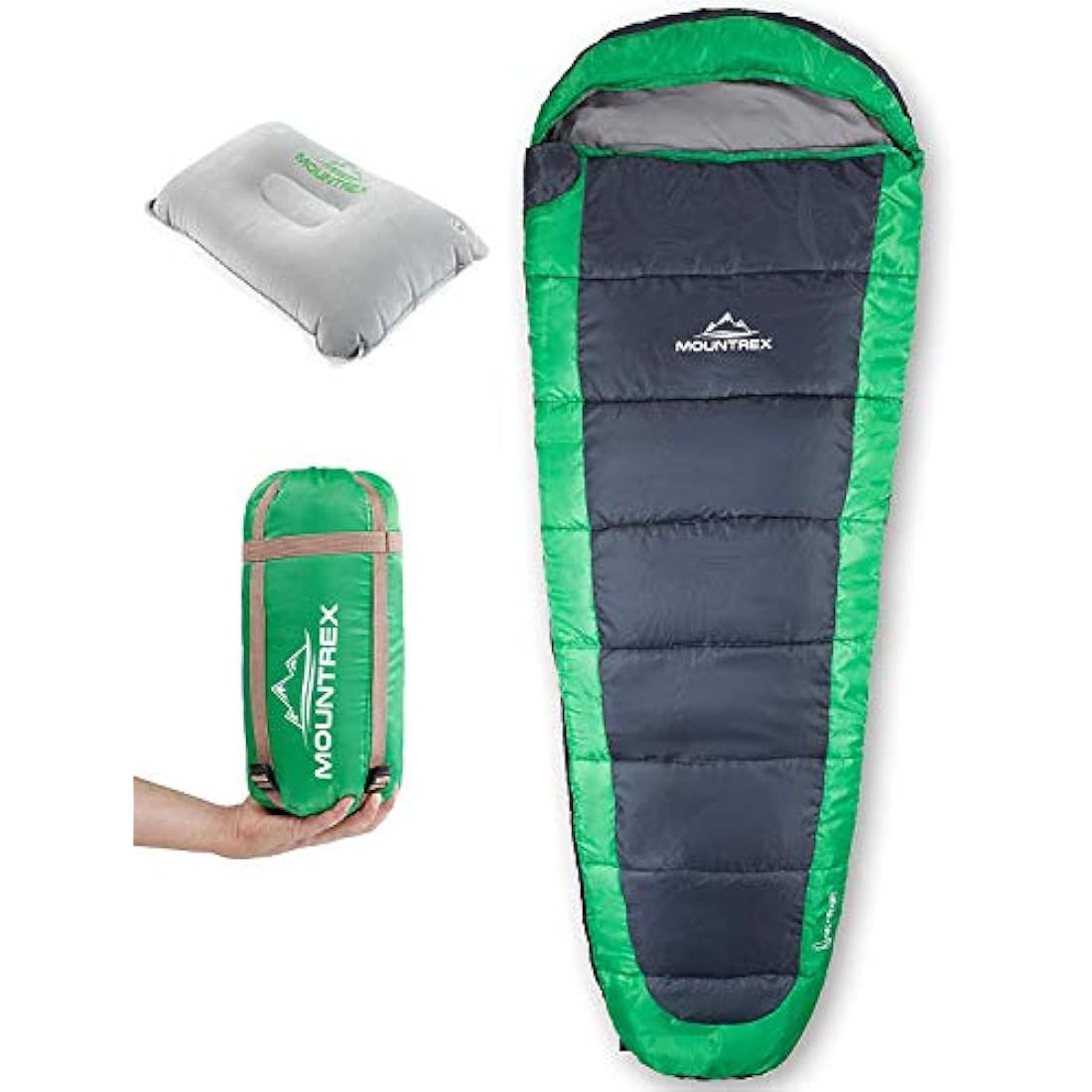 MOUNTREX® Sleeping Bag - Ultralight & Compact (850 g) - Outdoor Summer Sleeping Bag - Mummy Sleeping Bag (205 x 75 cm) - Small Pack Size and Lightweight - for Teenagers and Adults + Bonus Travel