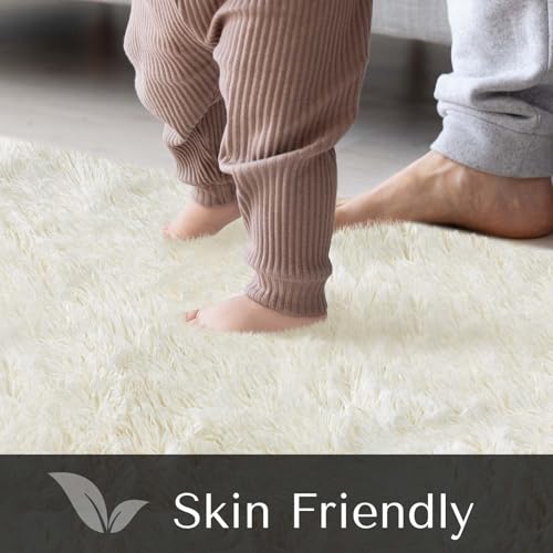 JOJOSEE Rugs Living Room, 200 x 300 cm Cream Area Rug, Anti Slip Soft Fluffy Shaggy Extra Large Floor Carpets Mat for Bedroom, Nursery Bedside(Cream,