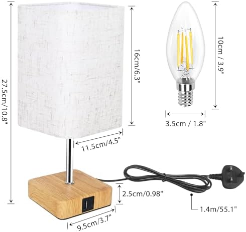Touch Control USB Table Lamp, Dimmable Nightstand Lamps with USB Charging Ports, Small Touch Lamp with Wood-grain Base ＆ Fabric Shade for Bedroom, Living Room, Children's room, Bulb Included, 2 Pack
