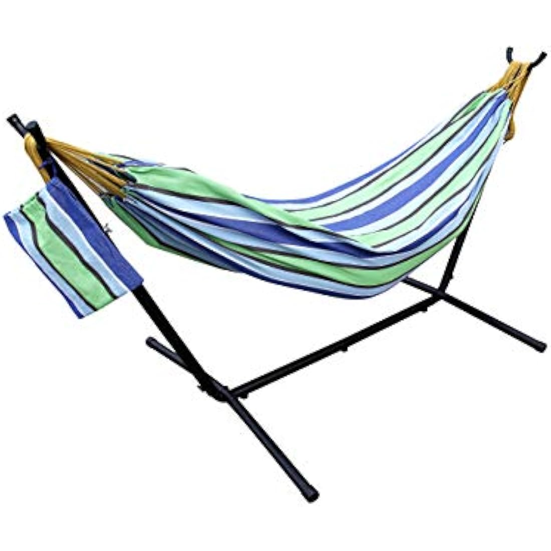 Ross James Garden Furniture, 100% Double Cotton Hammock with heavy Duty Metal Stand with over 200kg Weight Capacity (2020 Model) (Celeste and Yellow Stripe)