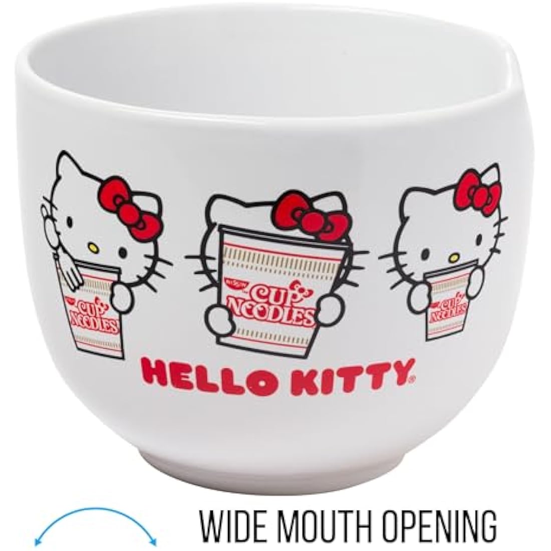 Silver Buffalo Hello Kitty Cup Noodles Nissin Boxed Ceramic Ramen Noodle Bowl with Chopsticks, 20oz