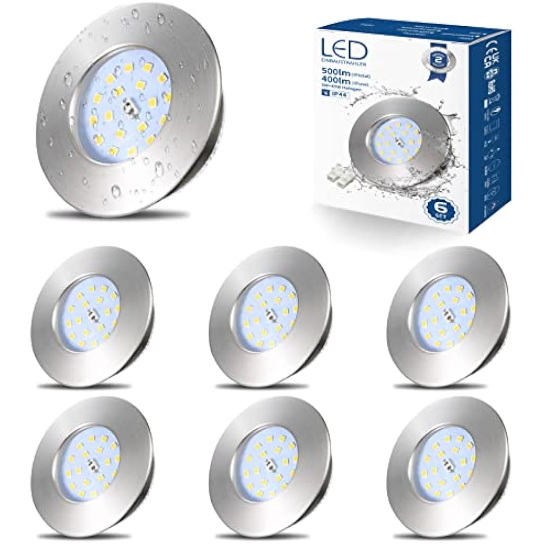 HiBay 6X 5W LED Downlights Ceiling IP44 Bathroom Recessed Spot Lights Brushed Chrome Down Light Ultra Slim Downlight Cool White 6000K 240V