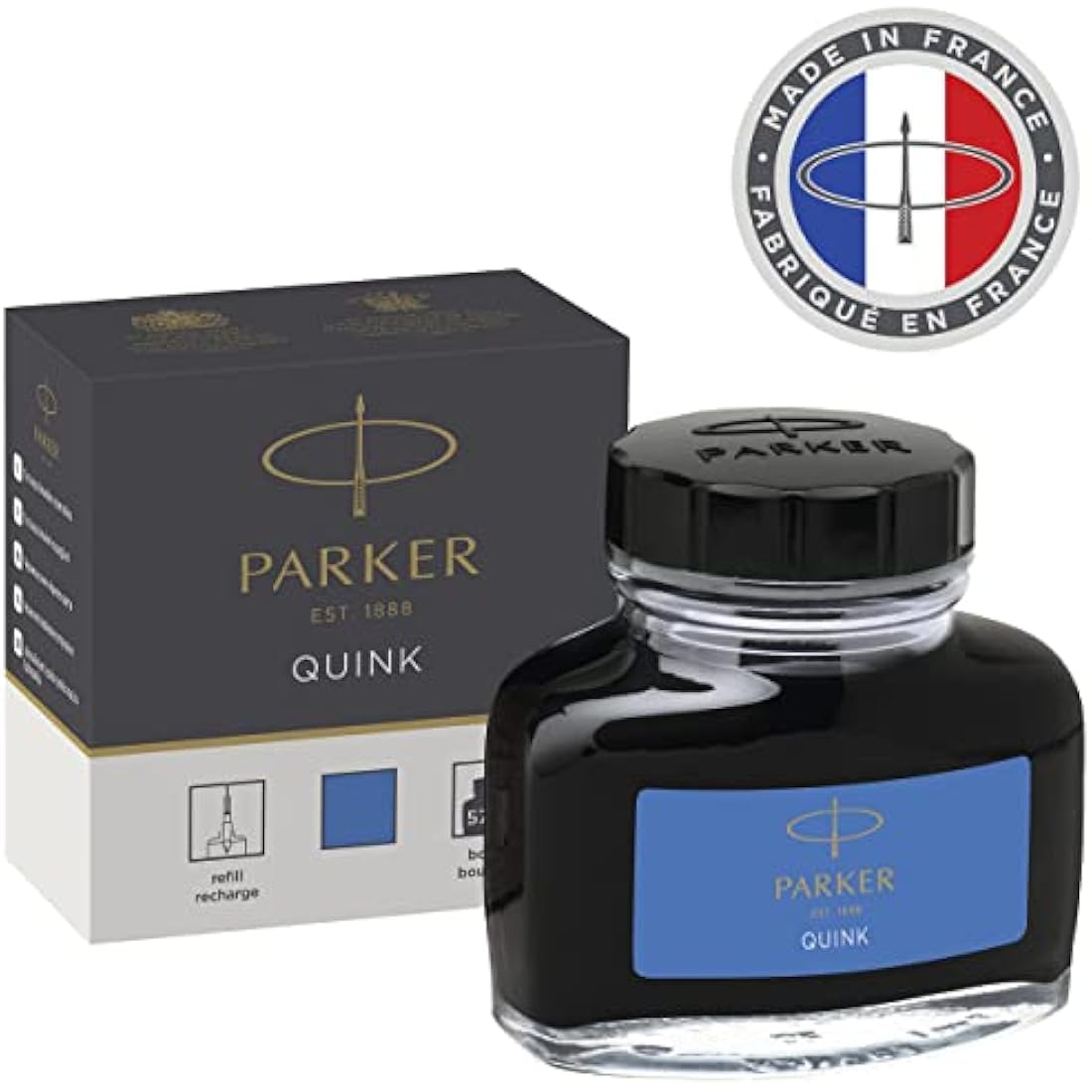 Parker Fountain Pen Ink Bottle | Washable Blue QUINK Ink | 57 ml Fountain Pen Refill.