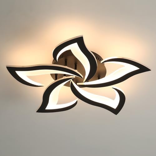 Comely Modern LED Ceiling Light, 60cm 60W 6750LM LED Chandelier, Modern Flower Acrylic Lamp for Bedroom, Living Room, Warm White Light 3000K, Black