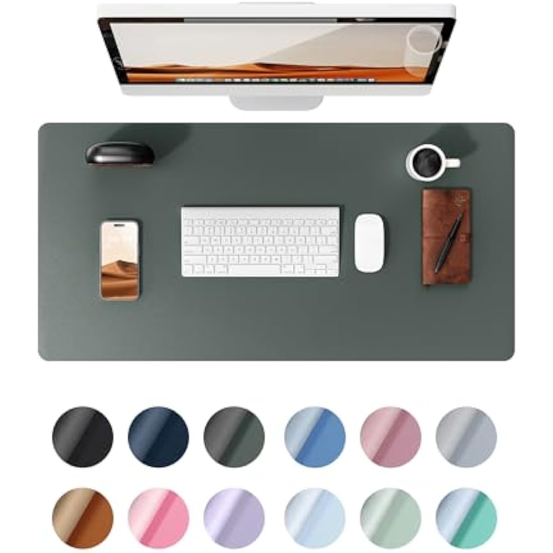 YSAGi Leather Desk Mat, Large Mouse Mat, Non-Slip Desk Pad, Waterproof PU Leather Table Protector Writing Pad for Office and Home (90 x 43 cm, Dark Green)