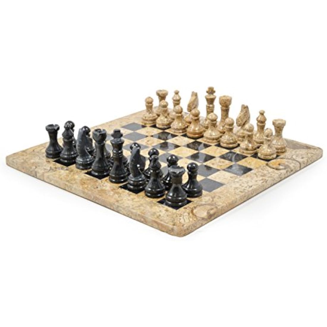 British Fossils 15" Himalayan Marble Chess Set - Fossilstone & Black Marble