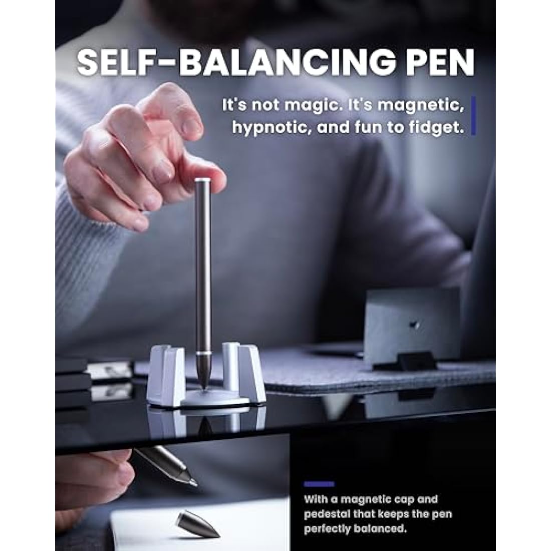 novium Hoverpen - Luxury Pen for Men & Women, Vertically Standing Executive Ballpoint Pen with Top Grade Free-Flowing Ink Refill, Metal Made, Unique Gifts, Mens Gifts Ideas, Gifts for Dad