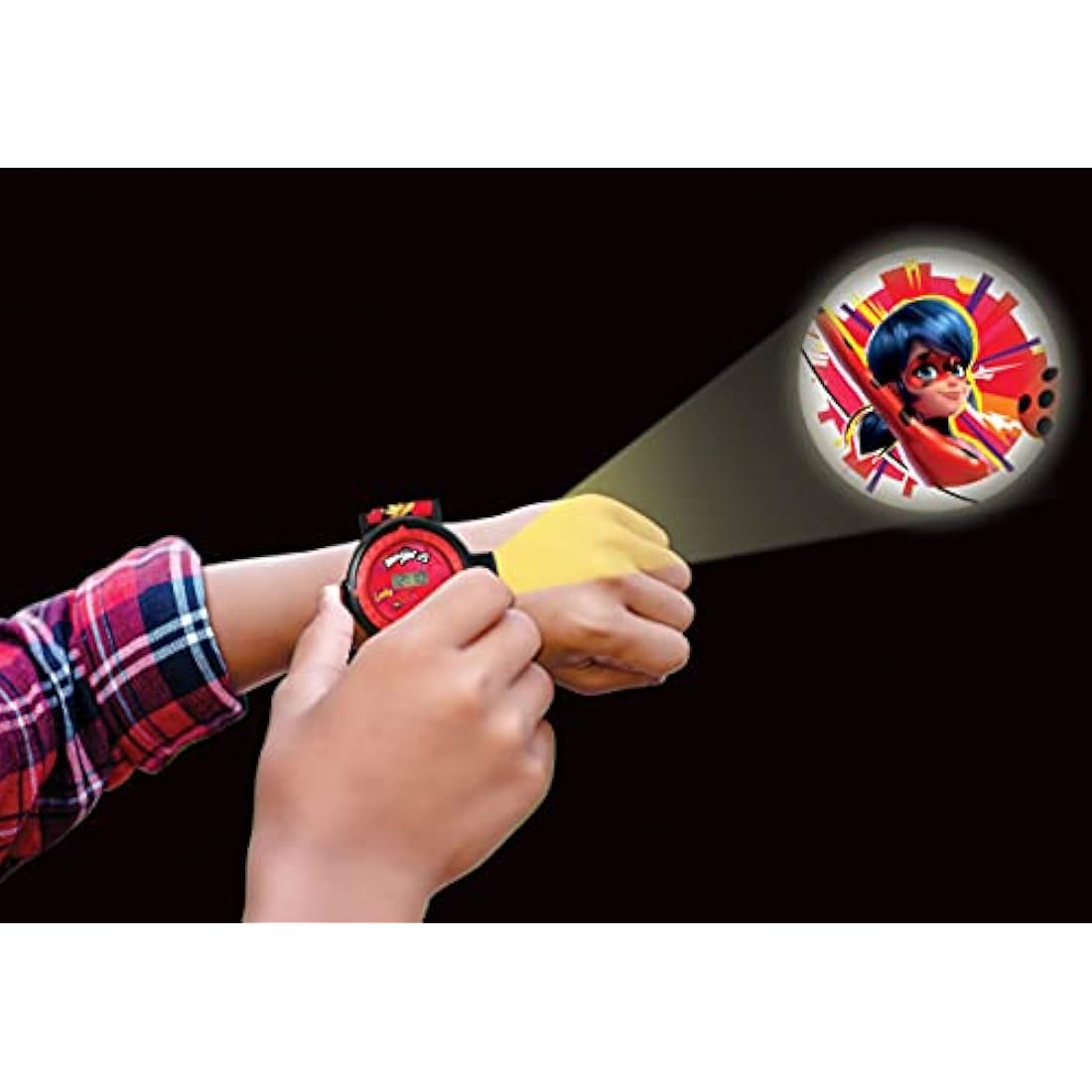 LEXIBOOK Miraculous Ladybug Cat Noir, Adjustable Projection Watch Digital Screen with 20 Images, Red/Black, DMW050MI