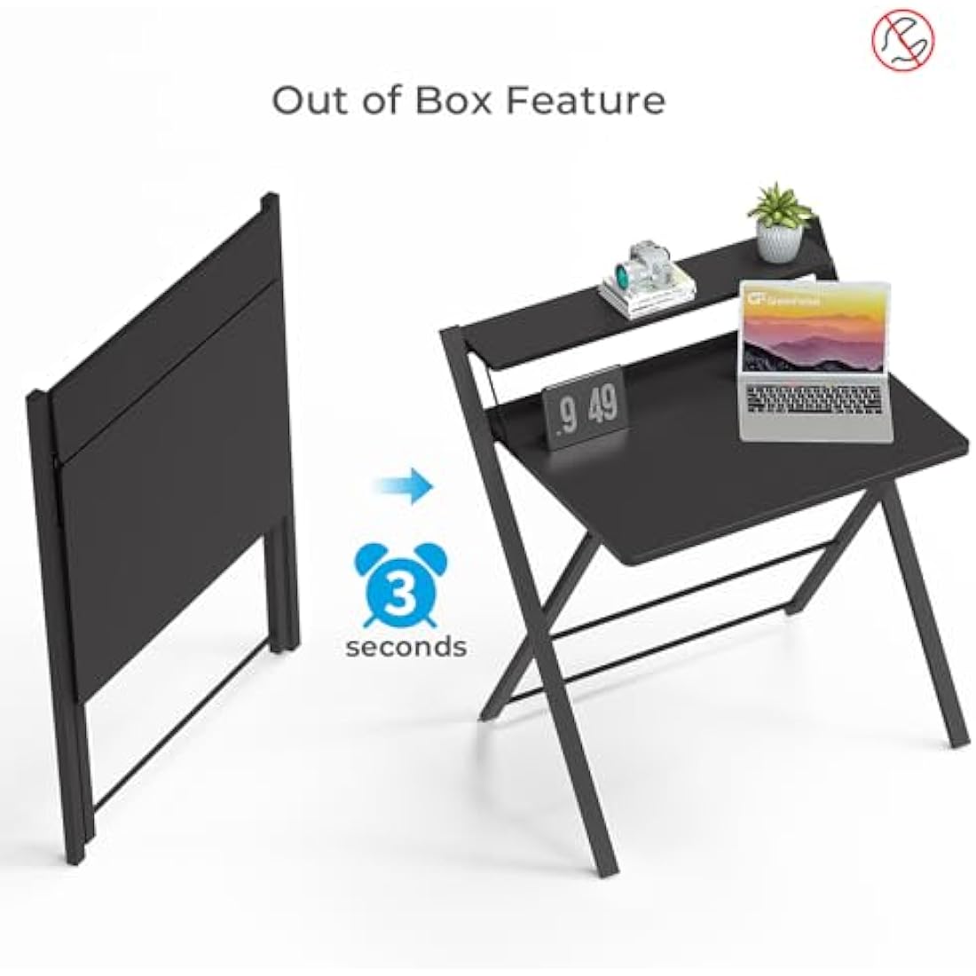 GreenForest Folding Desk No Assembly Required,Computer Desk with Monitor Shelf,Small Desk for Small Space,Black