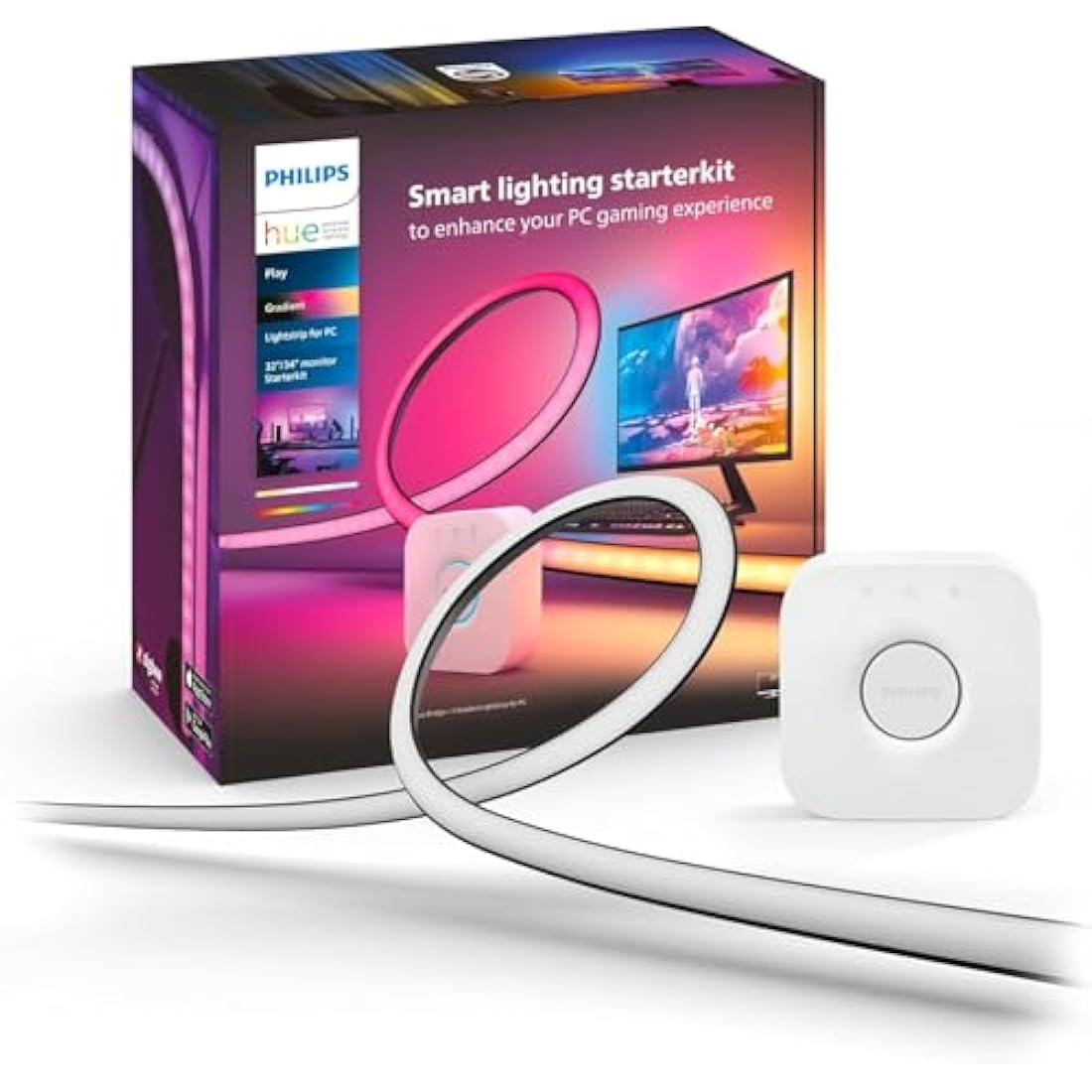 Philips Hue Play Gradient PC Lightstrip Starter Kit Including Hue Bridge [for 32-34 Inch Screens] LED Smart Lighting. Sync for Entertainment, Gaming and Media.
