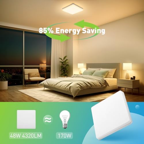 Yafido LED Square Ceiling Light Fitting 48W 4320LM, Warm White 3000K, IP44 Waterproof, 30CM Modern Ultra Bright Lighting Fixture 220V for Bathroom Kitchen Living Room Roof Office