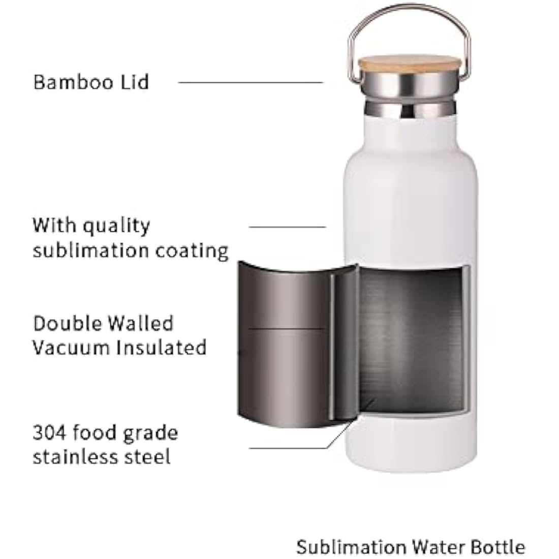 PYD Life Sublimation Water Bottle Blanks White 17 OZ Stainless Steel Sports Bottle Vacuum Flask with Bamboo Lid for Tumbler Heat Press Sublimation Print 4 Pack