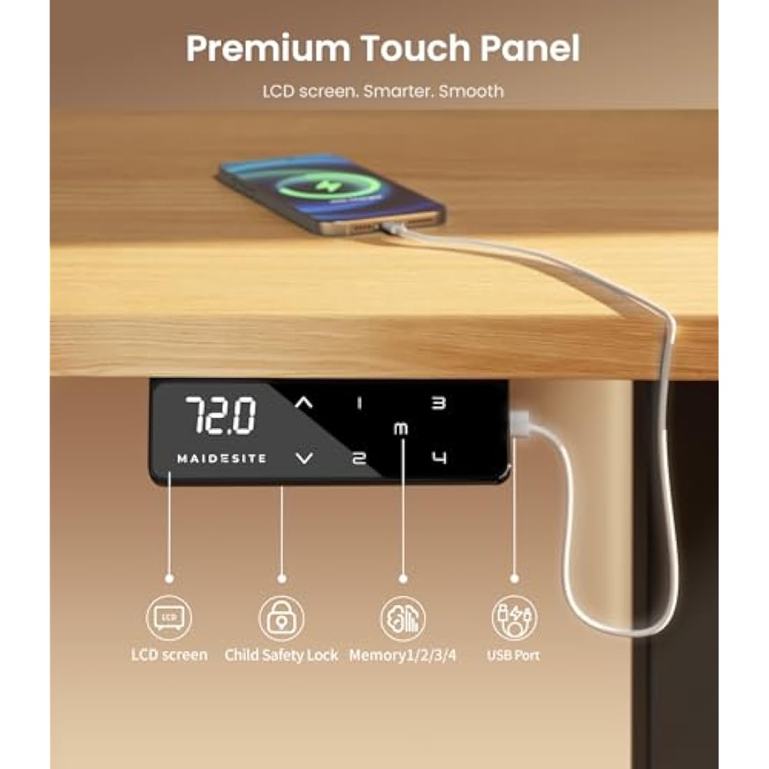MAIDeSITe Height Adjustable Electric Standing Desk Frame Two-Stage with Heavy Duty Steel Stand up Desk Computer Desk with Automatic Memory Smart Pannel (Black)
