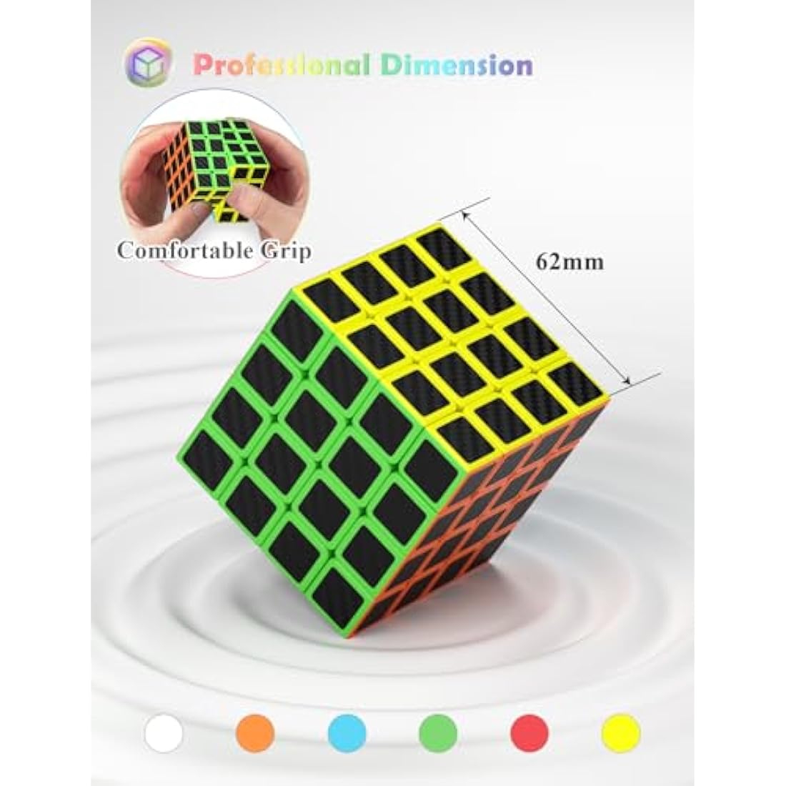 ROXENDA Speed Cube, Magic Puzzle Cube Super-durable Carbon Fiber Sticker with Vivid Colors for Kids (4x4x4)